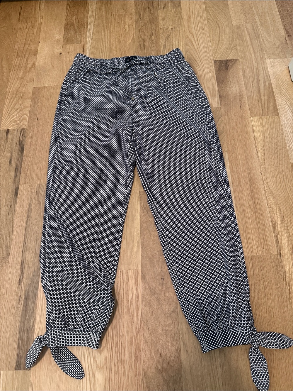 White House Black Market Navy and White Polka Dot Drawstring Chinos